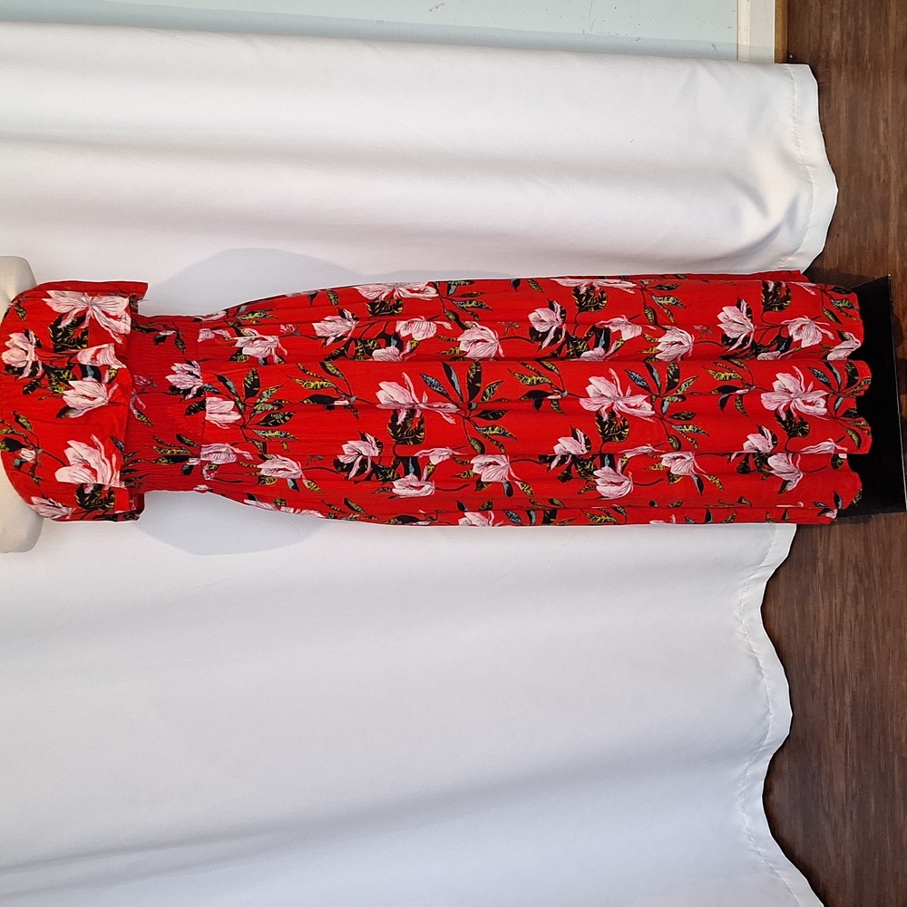 Sim and Sam strapless maxi tropical Floral Red dress